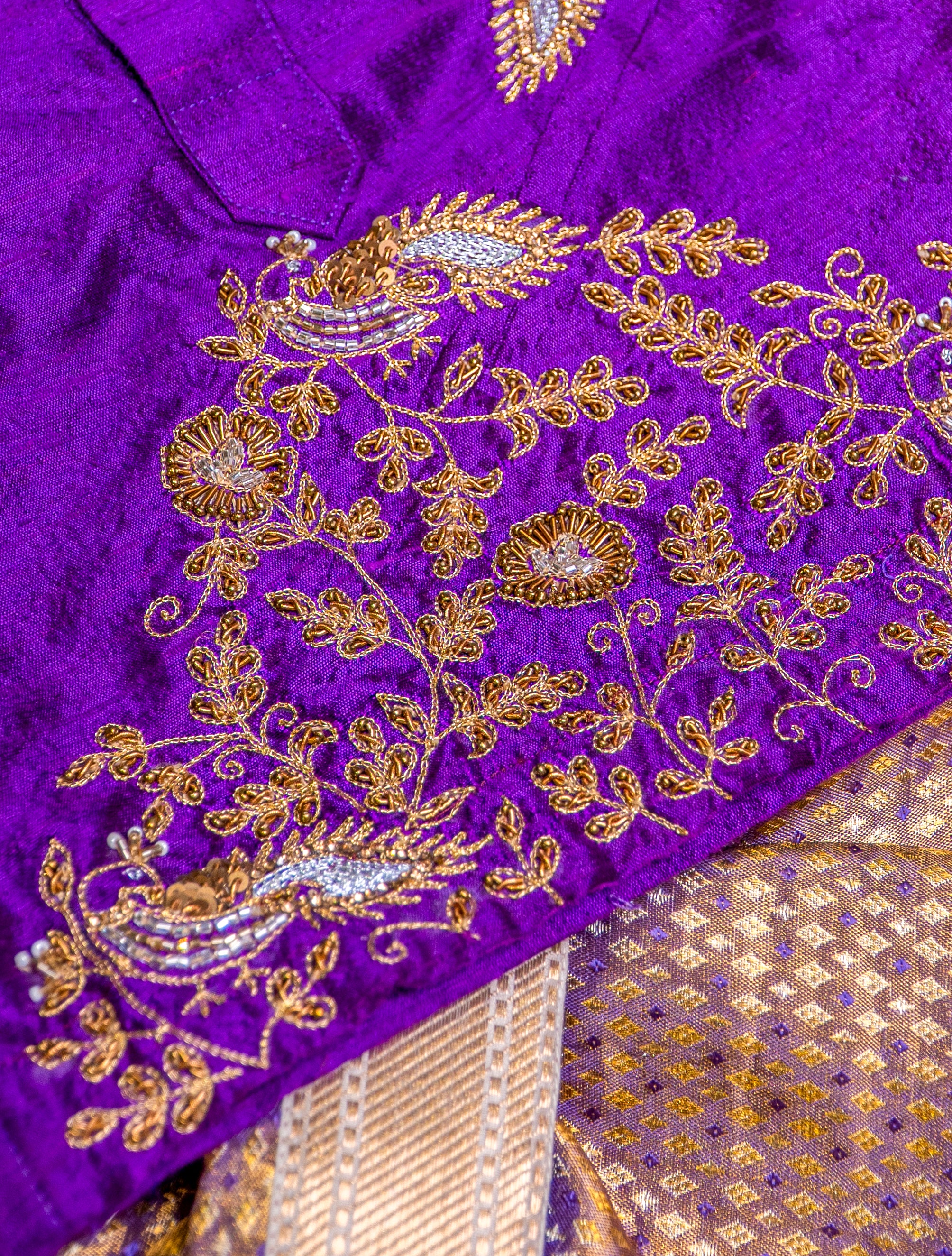 Purple Silk Maggam Kurta Dhoti Set