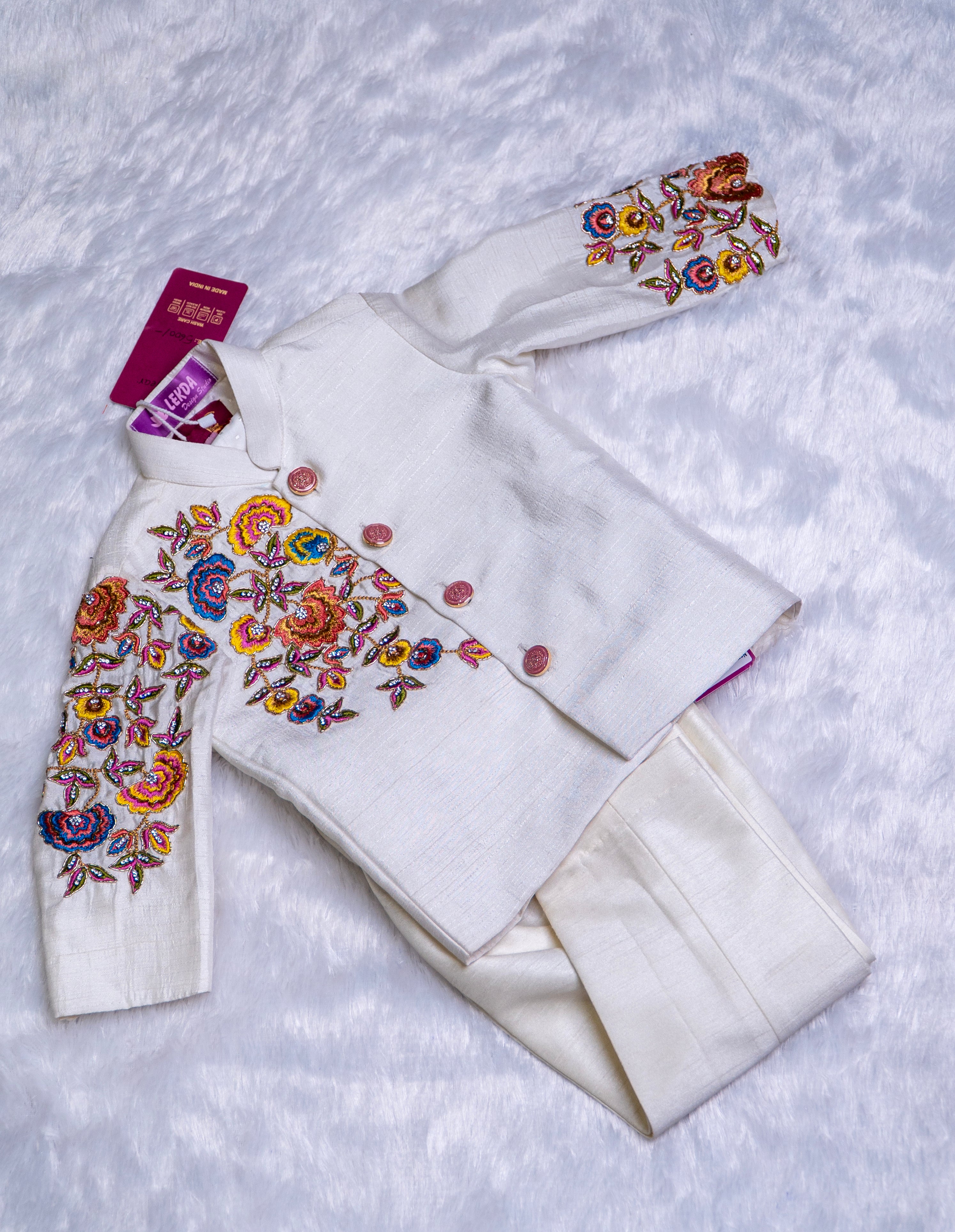 Off White Semi Silk Embroidered Set