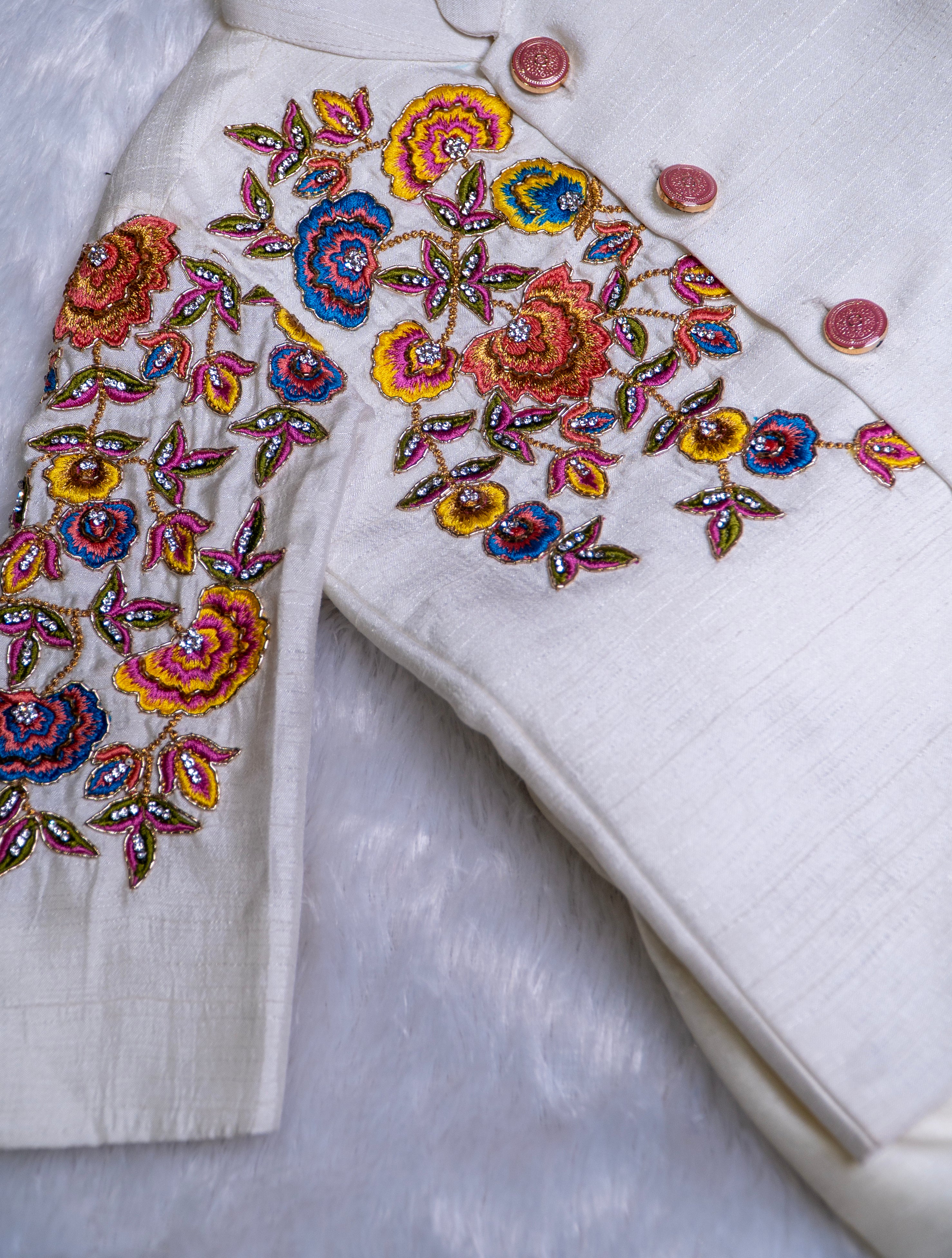 Off White Semi Silk Embroidered Set