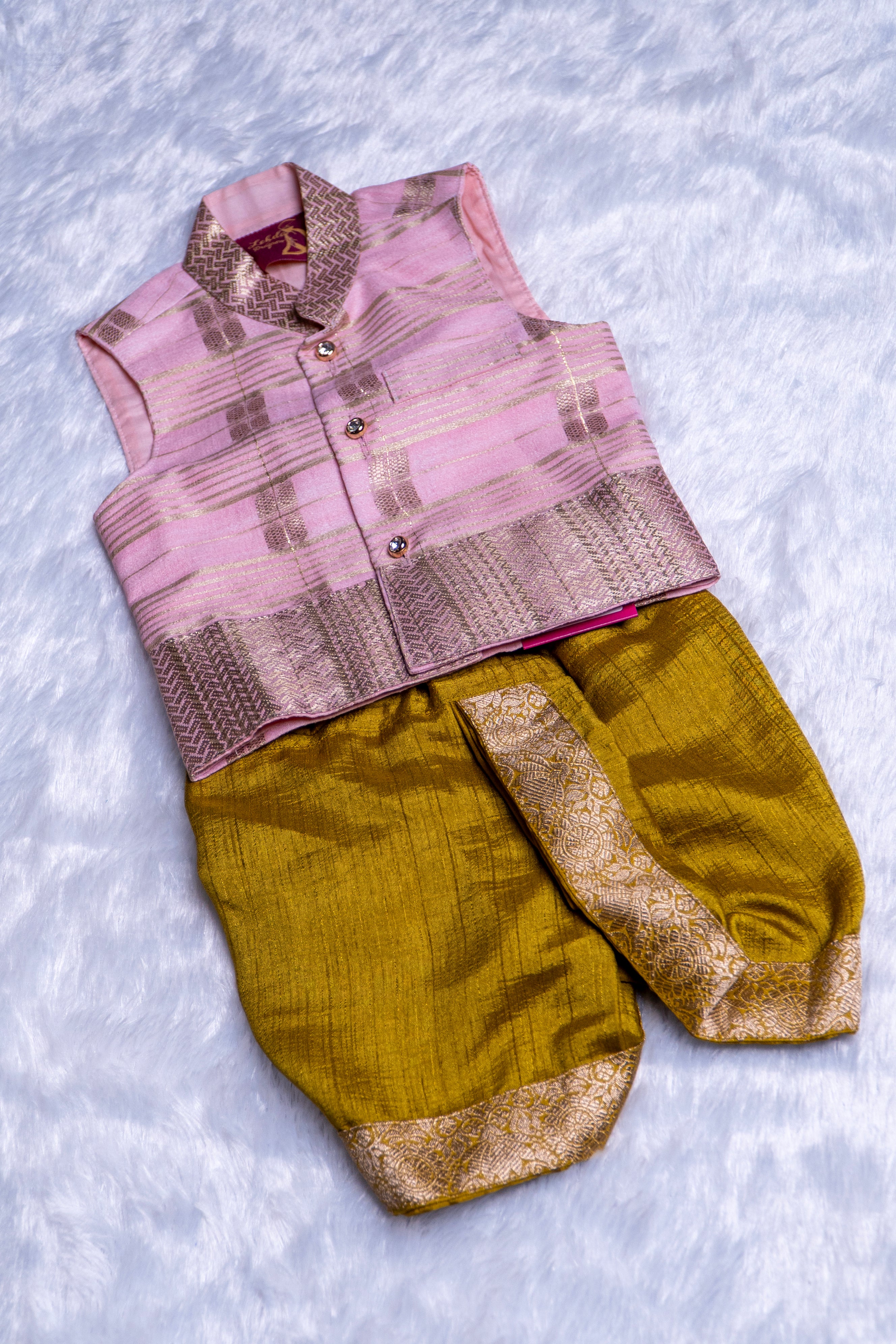 Peach Banarasi Silk Baby Dhoti Set