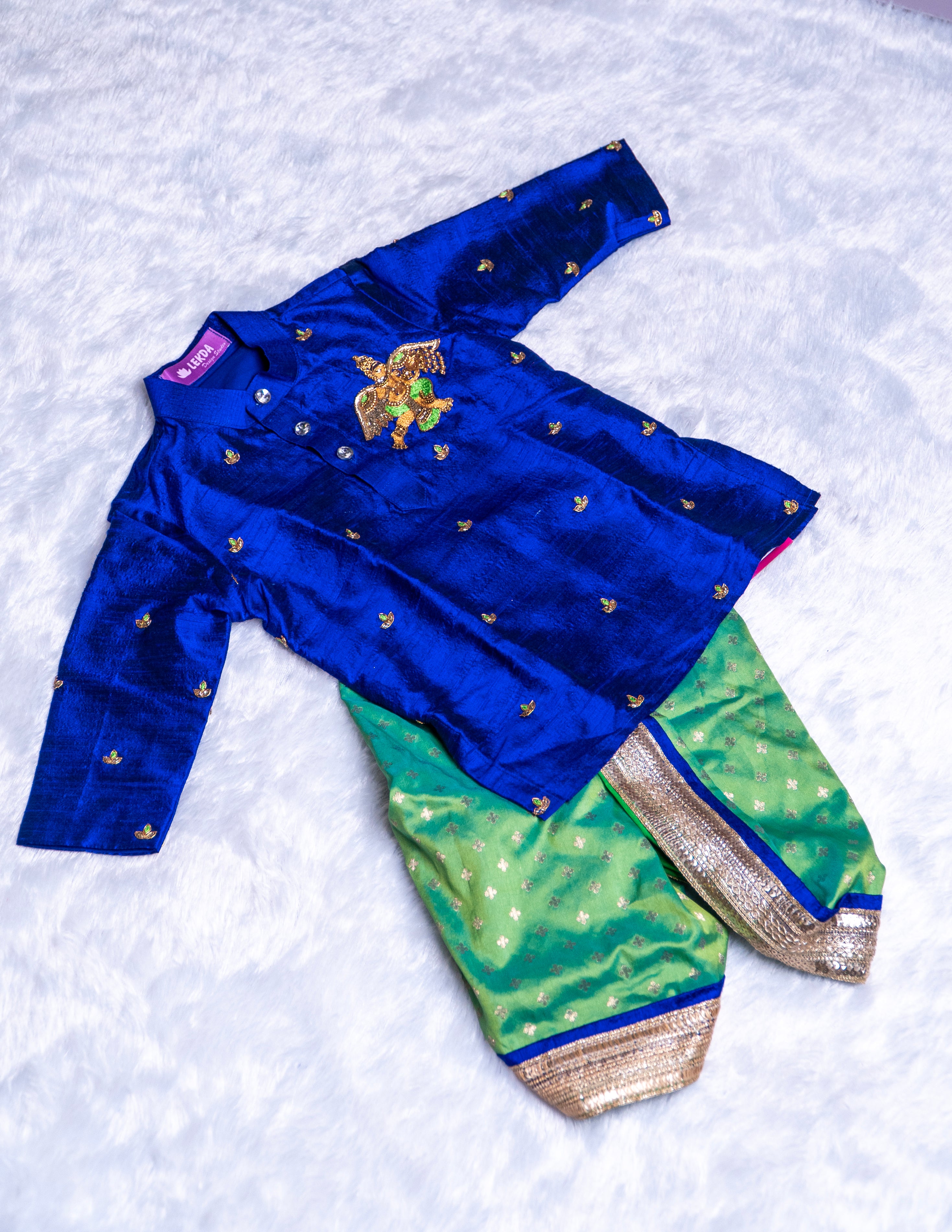 Royal Blue Maggam Silk Dhoti Set
