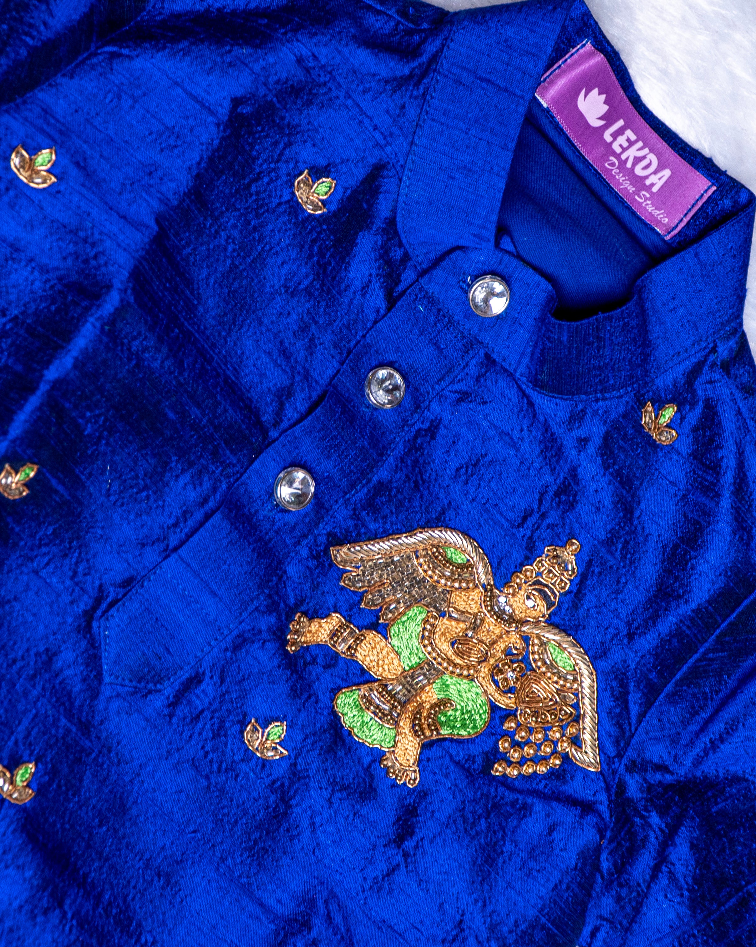 Royal Blue Maggam Silk Dhoti Set