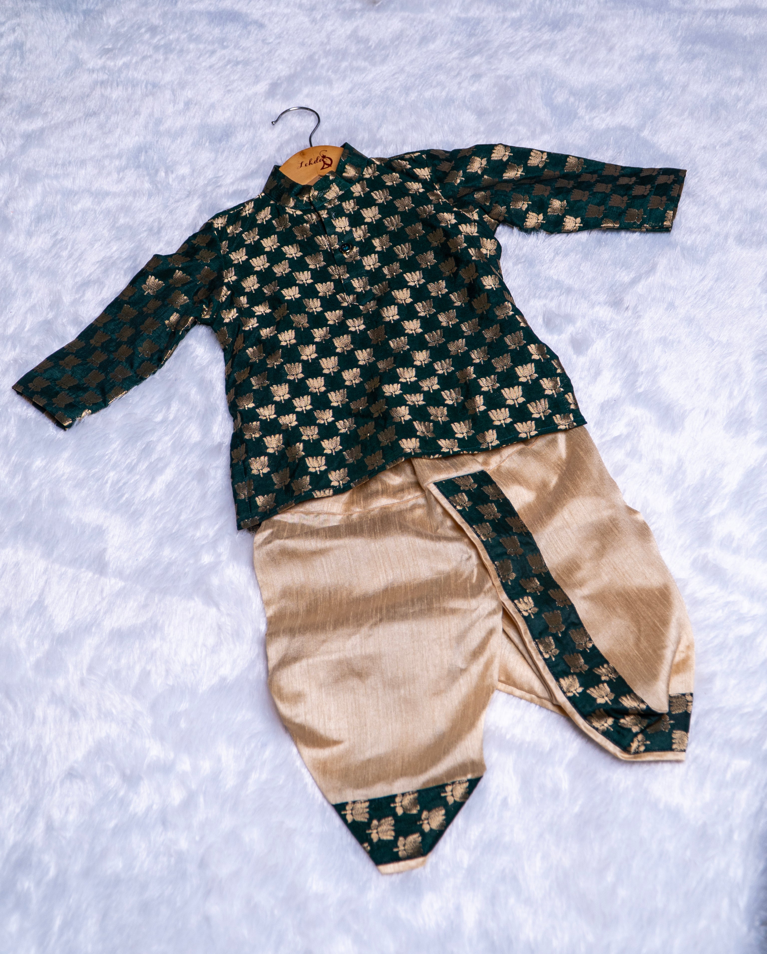 Bottle Green Gold Dhoti Kurta Set