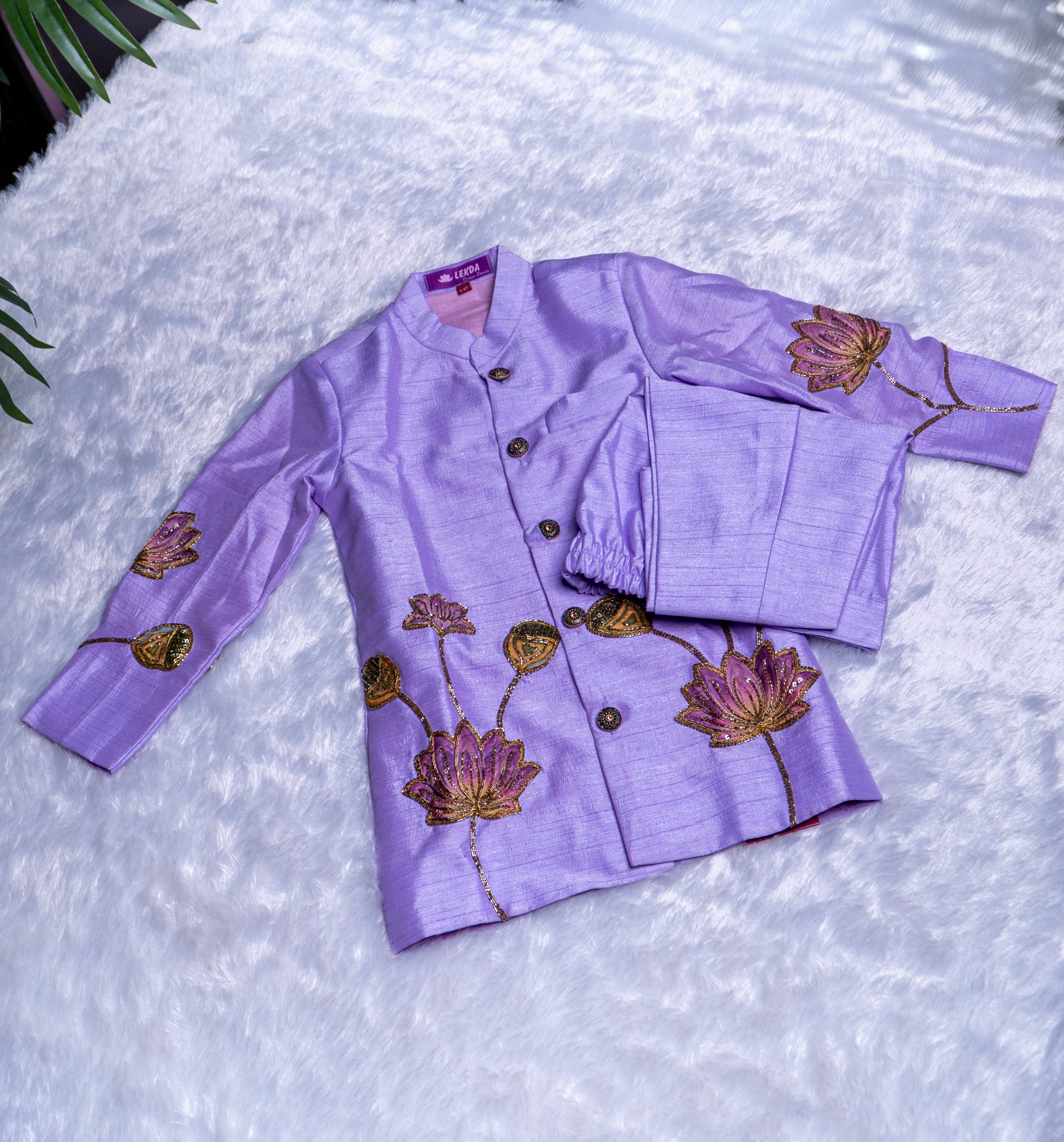 Lavender Silk Sherwani Kids Set