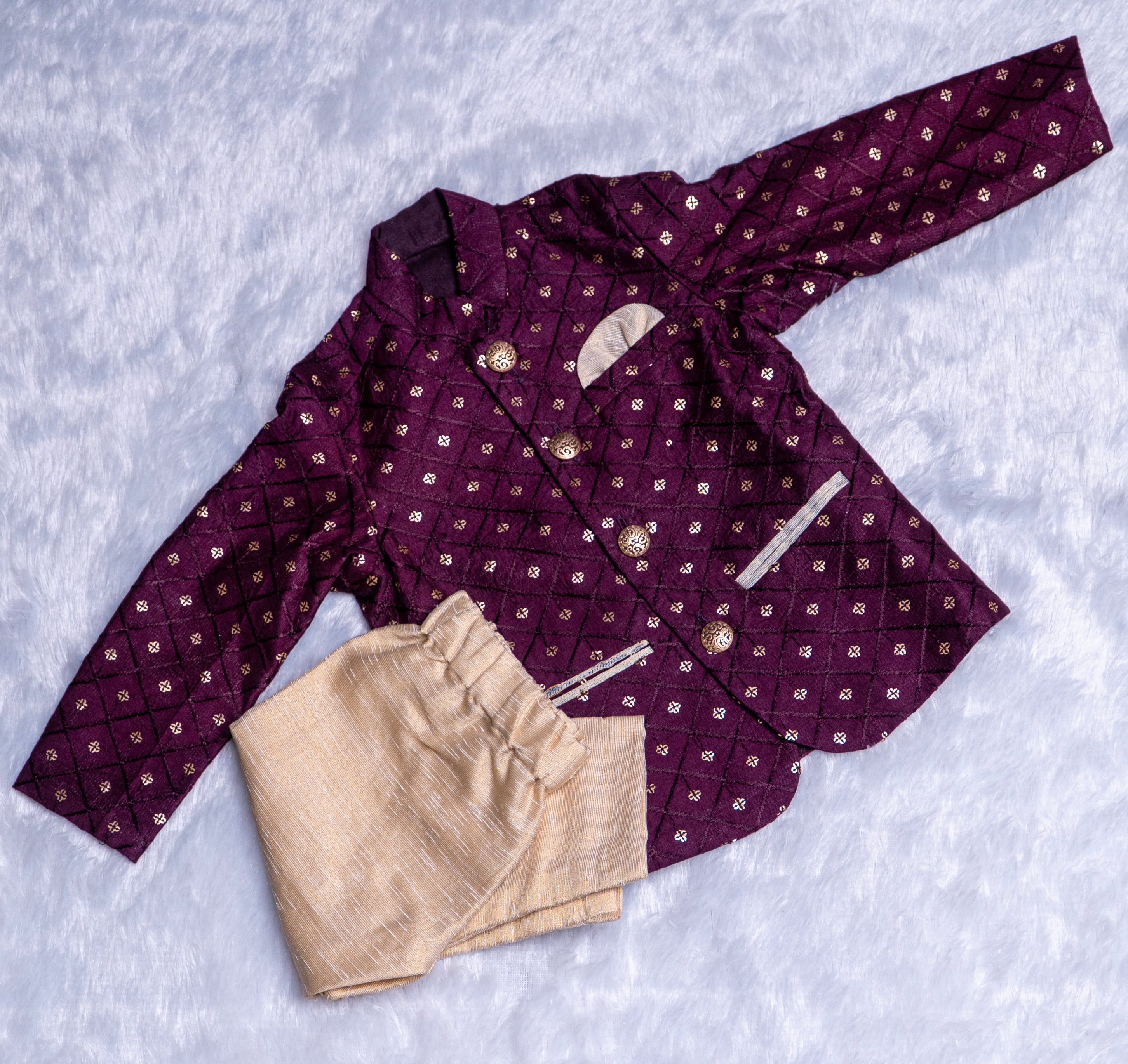 Wine Silk Kurta Pajama Infant Set