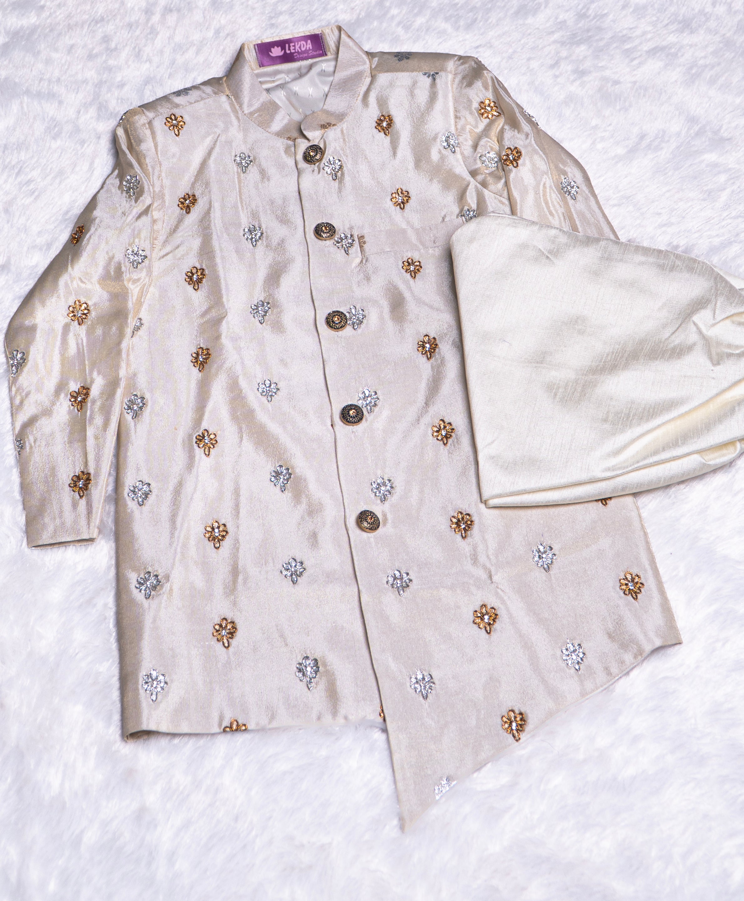 Cream Sherwani Maggam Festive Set