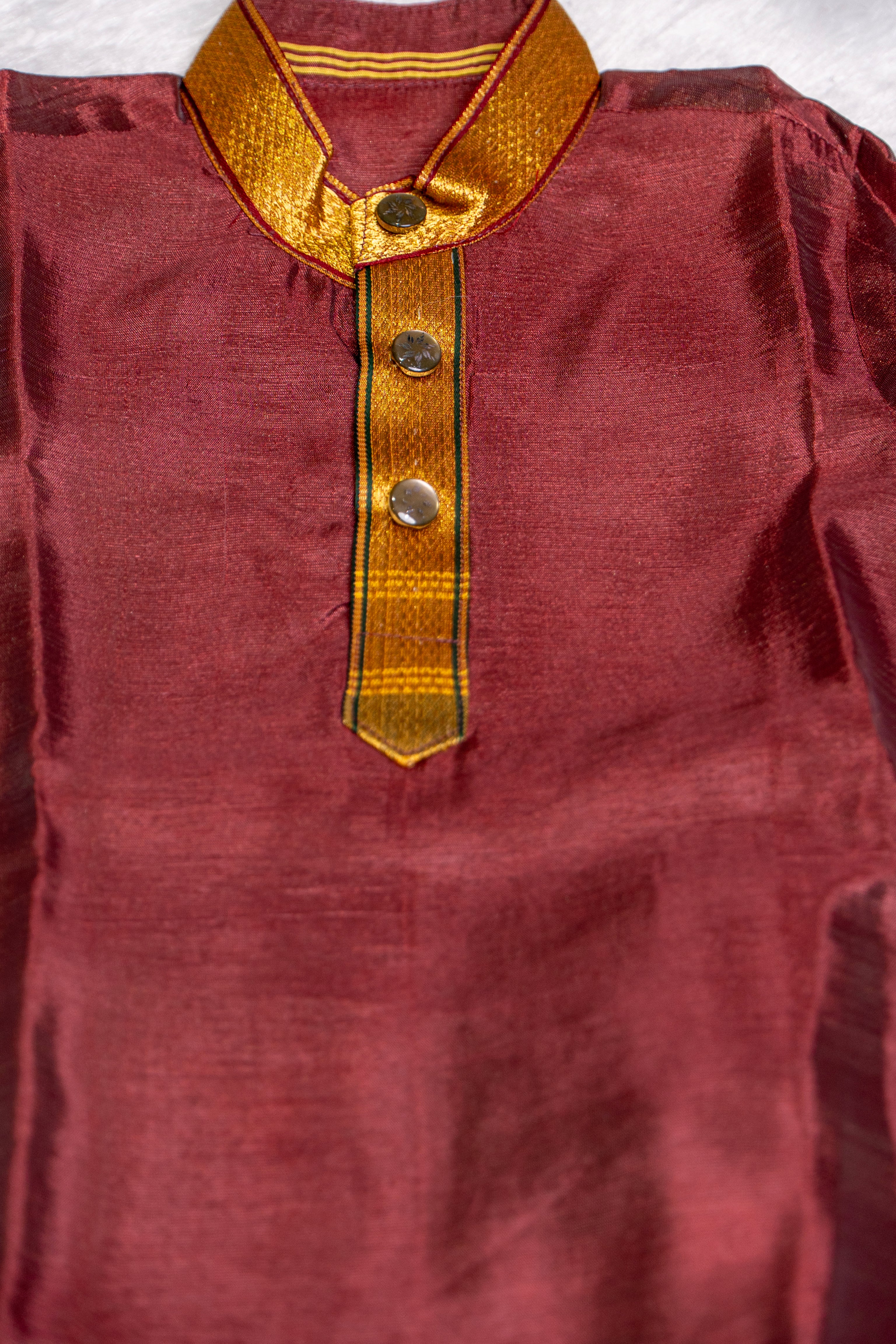 Maroon Pattu Dhoti Kurta Baby Set