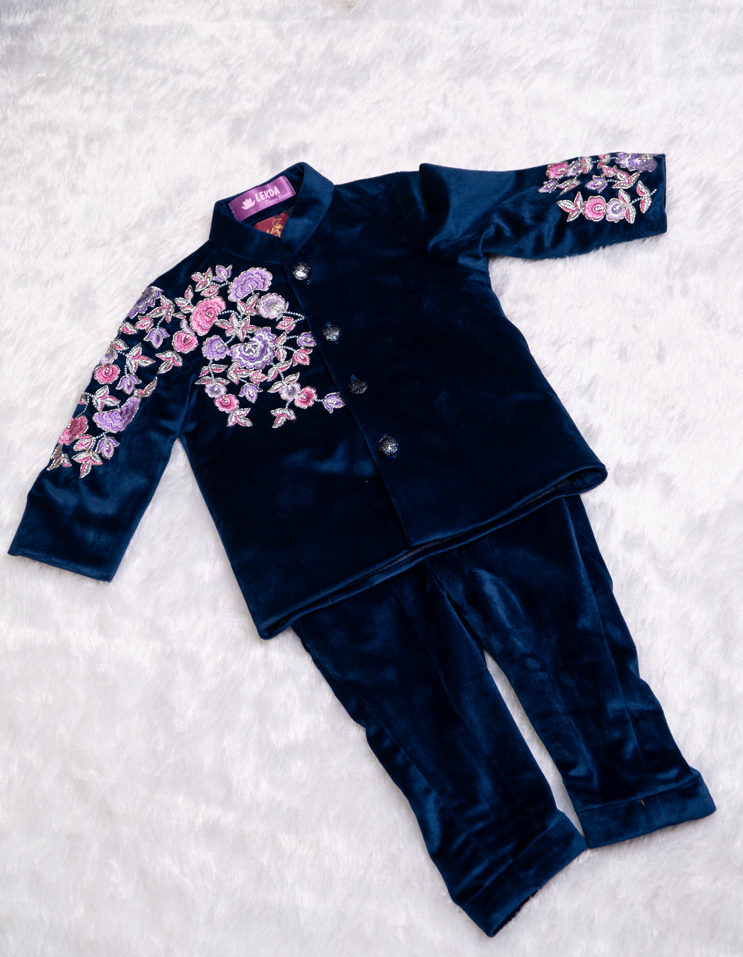 Royal Blue Velvet Jodhpuri Set