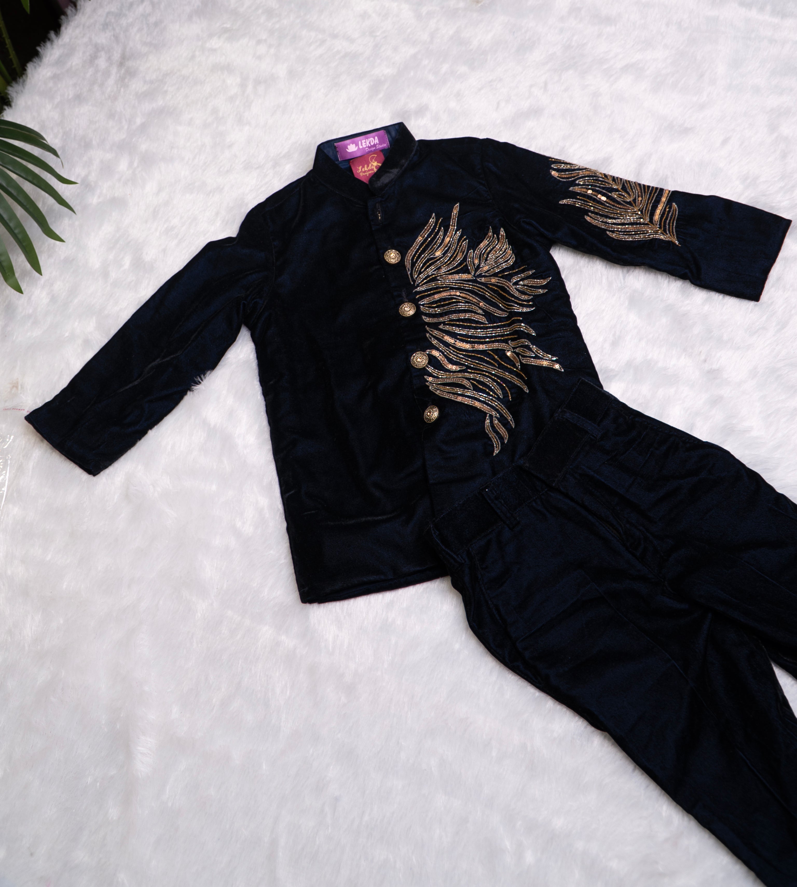 Navy Velvet Jodhpuri Kids Set