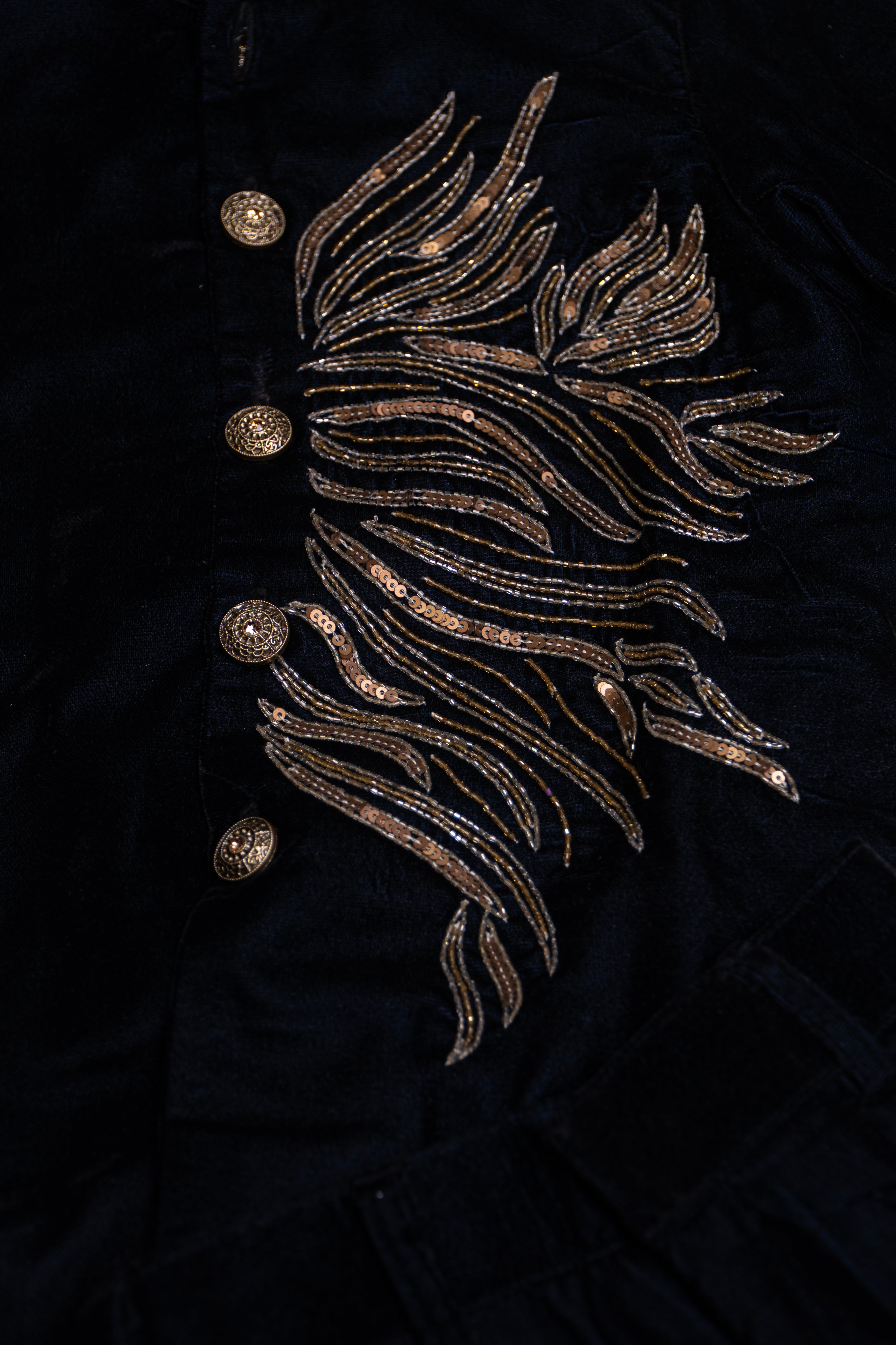 Navy Velvet Jodhpuri Kids Set